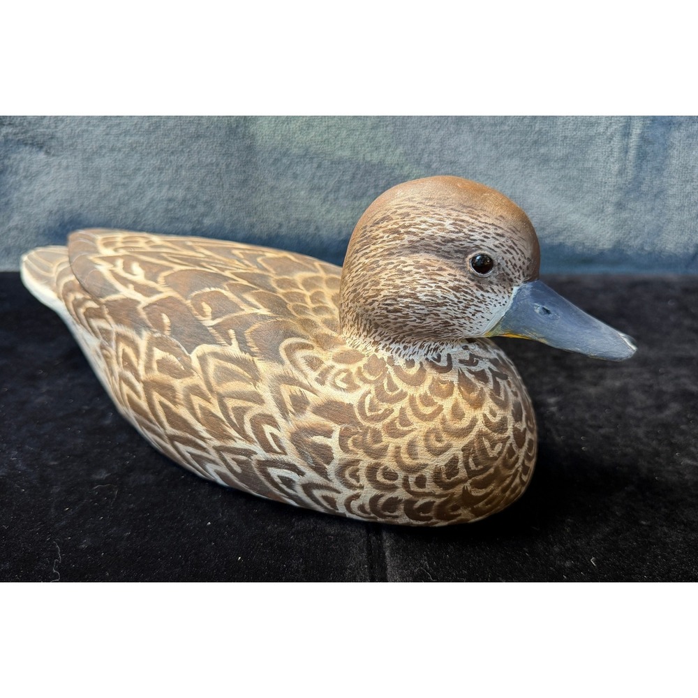 Signed 2003 Hand Painted Wooden Duck Decoy Decorative Folk Art Brown